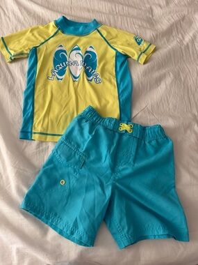 Kids Yellow & Turquoise Rash Guard Swim Set - Laguna Waves